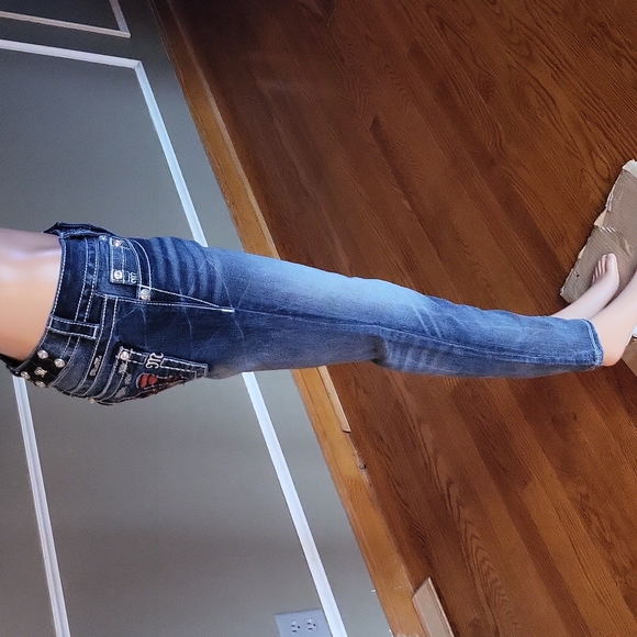 Miss Me Red Patch Signature Skinny Jeans Size 26 - Picture 6 of 16